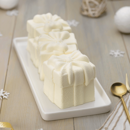 recette Bûche cadeau festif - vanille, chocolat & caramel au sel de Guérande