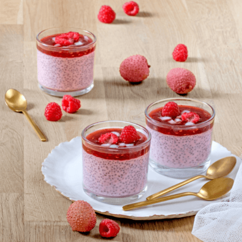 Verrine Framboise-Litchi & Graines de Chia